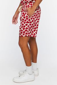 WHITE/RED Heart Print Drawstring Shorts, image 3