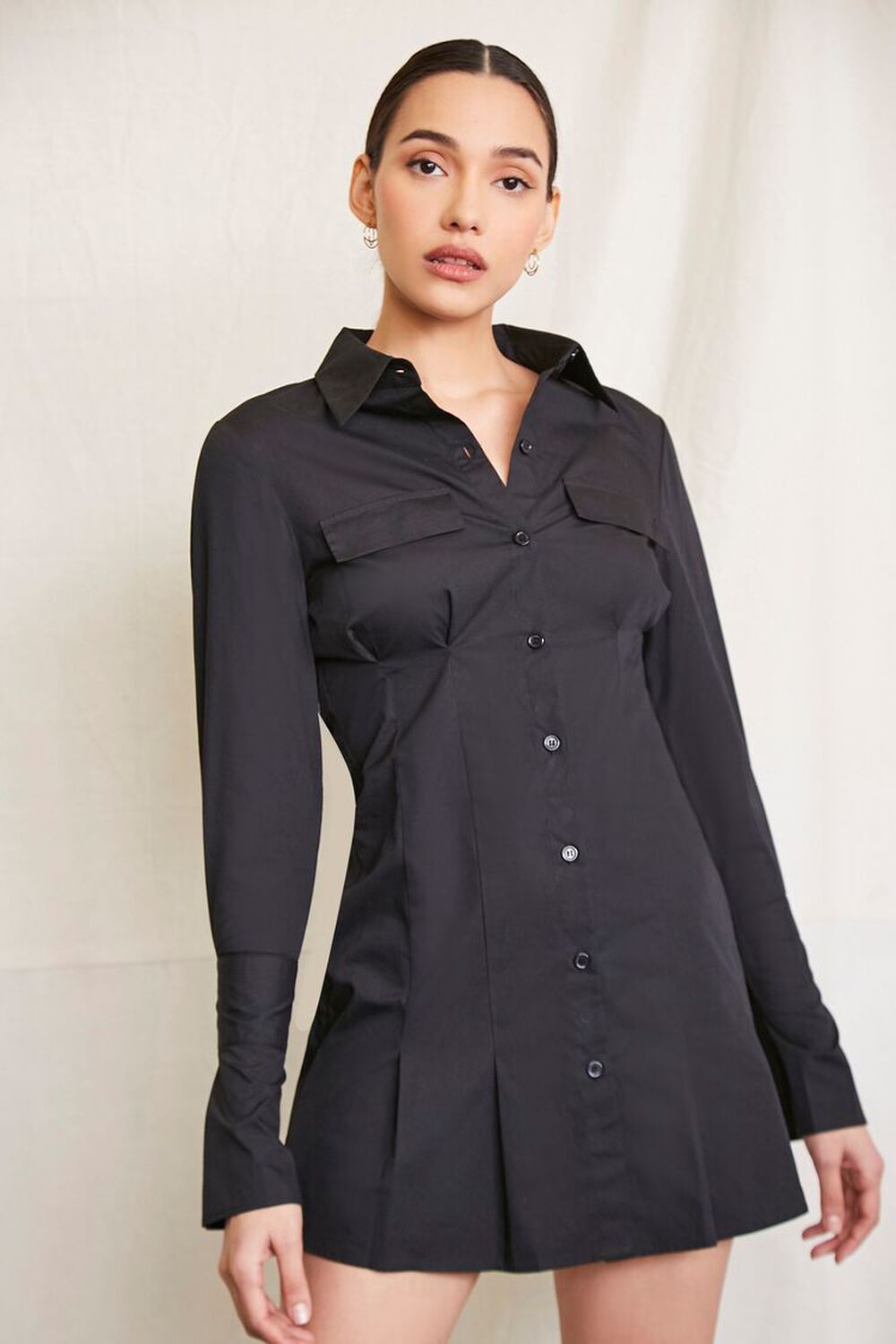 BLACK Trumpet-Sleeve Shirt Mini Dress, image 1