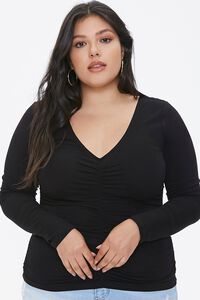 BLACK Plus Size Ruched Long-Sleeve Top, image 5