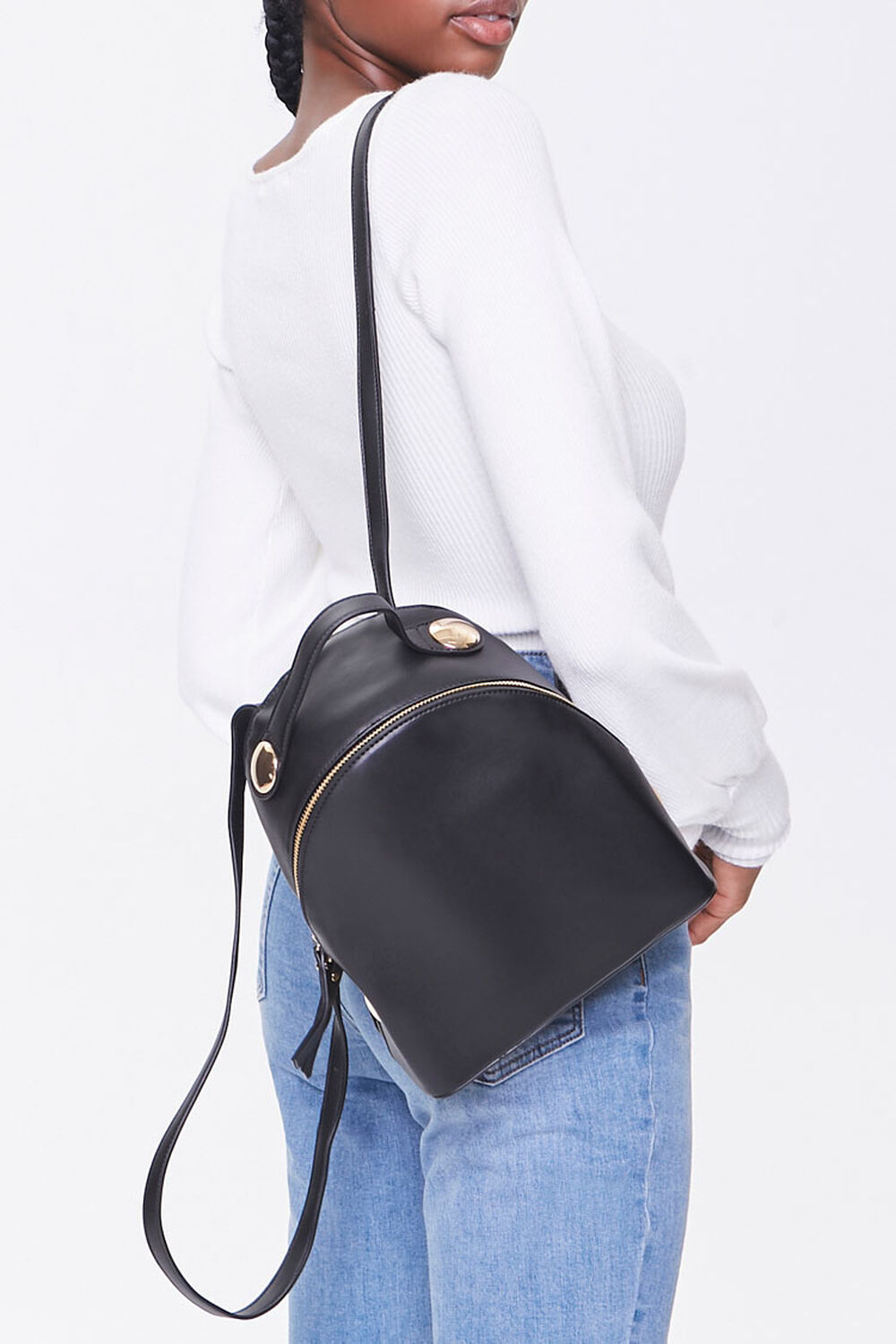 BLACK Faux Leather Mini Backpack, image 1