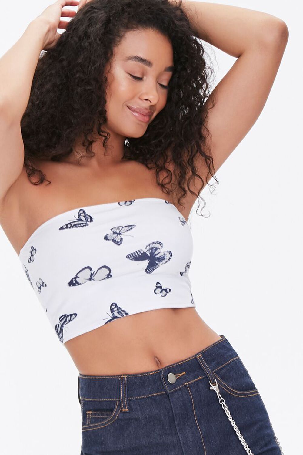 WHITE/MULTI Butterfly Print Tube Top, image 1