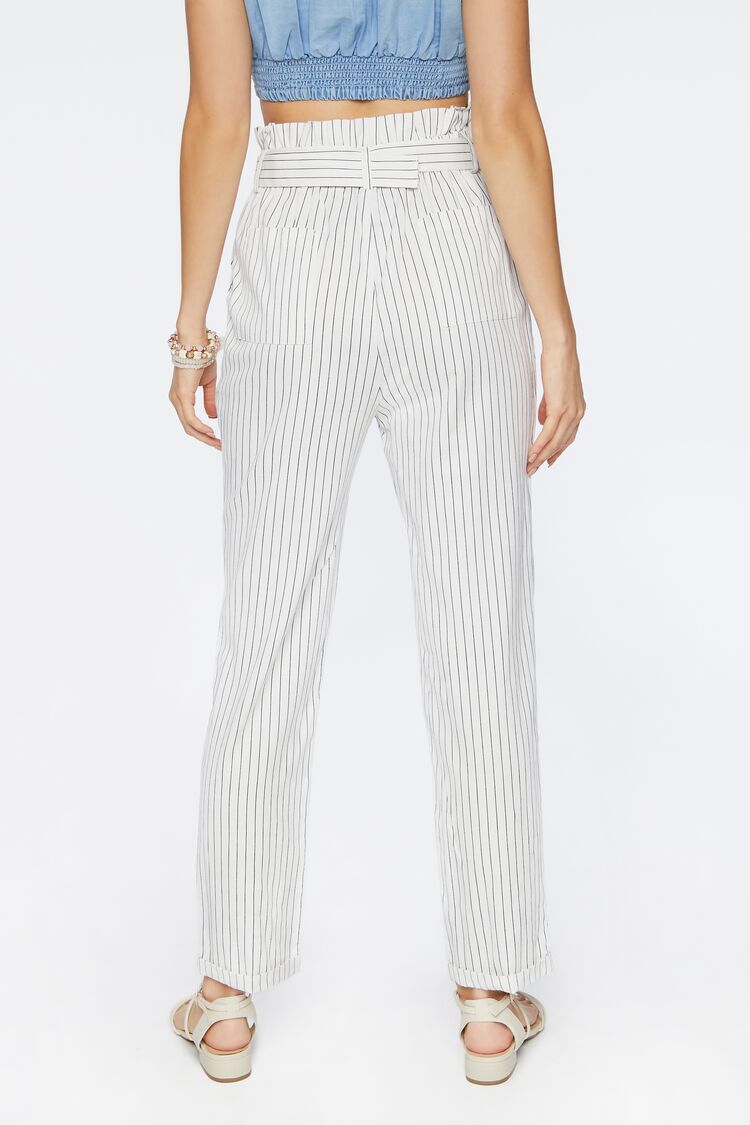 Belted Pinstriped Paperbag Pants