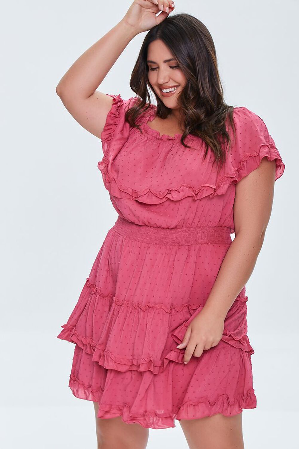ROSE PETAL Plus Size Clip Dot Ruffled Dress, image 1