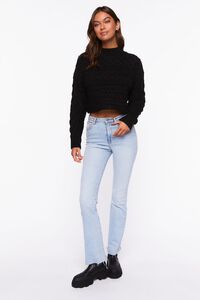 BLACK Cable Knit Mock Neck Sweater, image 4