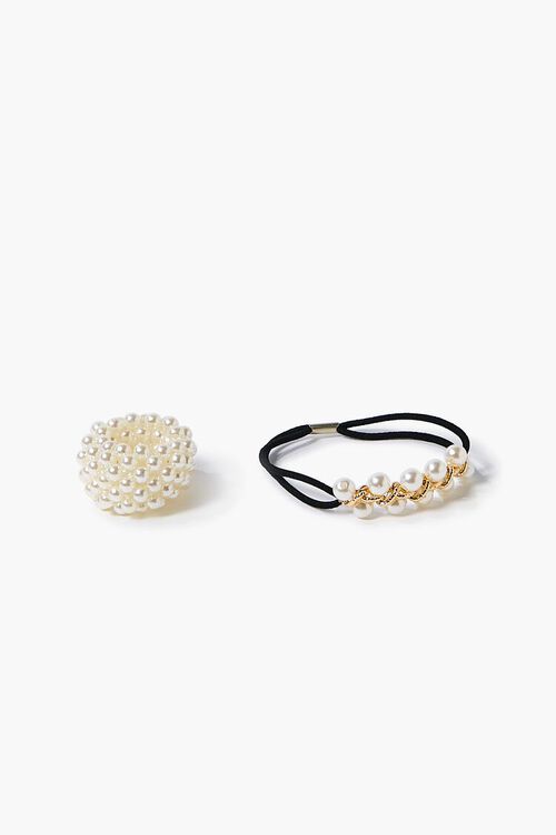 GOLD Faux Pearl Hair Tie Set, image 1