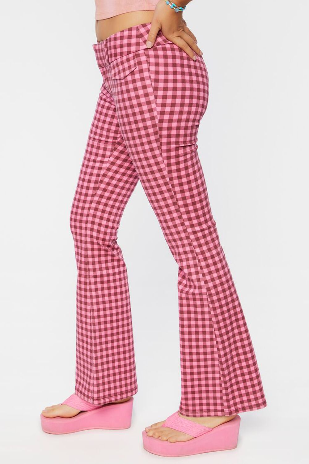 Gingham Low-Rise Flare Pants, image 3