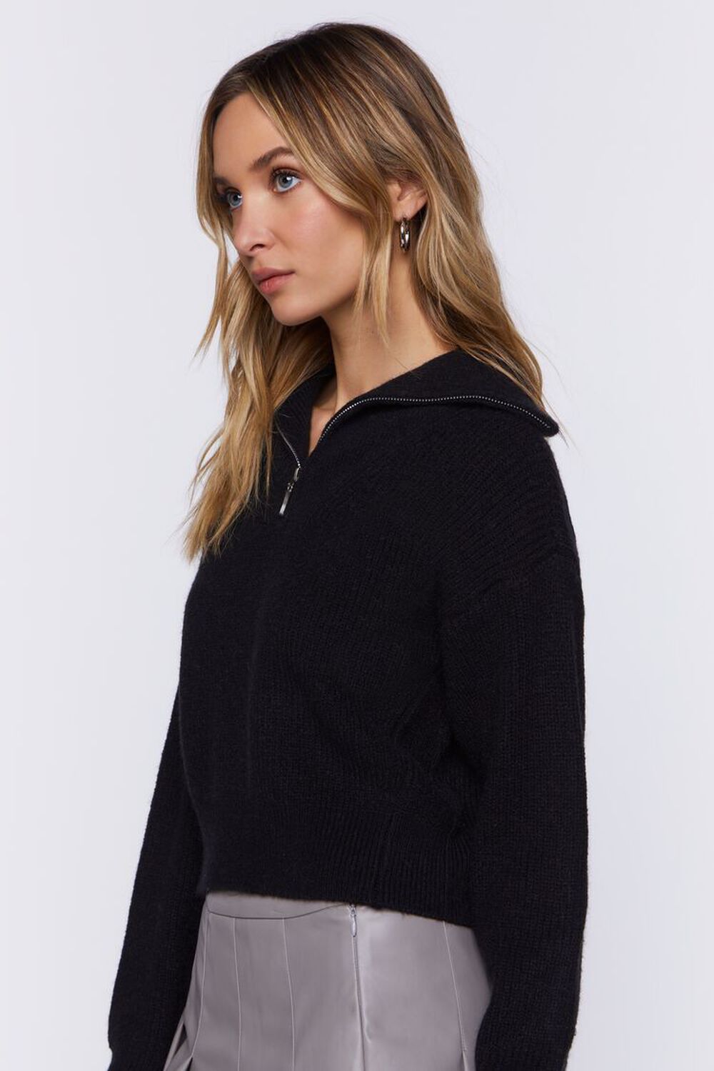BLACK Half-Zip Ribbed Sweater, image 2