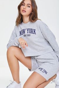 HEATHER GREY/NAVY Fleece New York Graphic Pullover, image 1