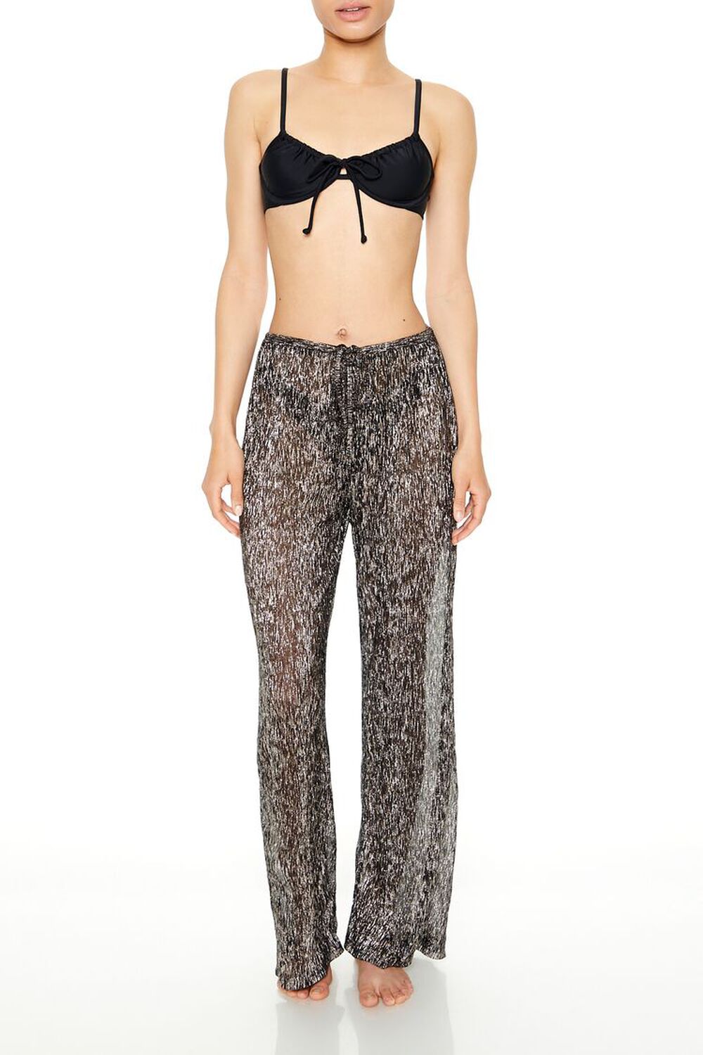 BLACK Shimmery Swim Cover-Up Pants, image 1
