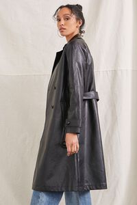 BLACK Faux Leather Double-Breasted Trench Coat, image 2