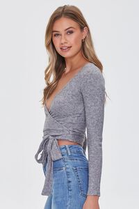CHARCOAL Marled Faux Wrap Top, image 2