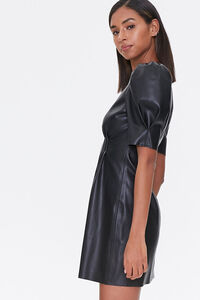 BLACK Faux Leather Puff-Sleeve Dress, image 2