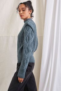 DARK GREEN Mock Neck Cable Knit Sweater, image 2
