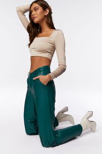 EMERALD Faux Leather Mid-Rise Trousers, image 5