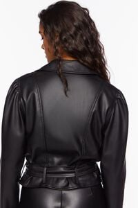 BLACK Faux Leather Belted Moto Jacket, image 3