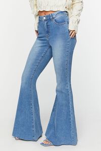 MEDIUM DENIM Raw-Cut Mid-Rise Flare Jeans, image 2