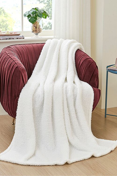 WHITE Faux Shearling Throw Blanket, image 1