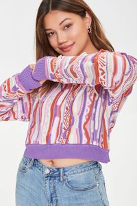 PURPLE/MULTI Textured Stripe Geo Sweater, image 1