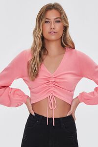 PINK Ruched Drawstring Cropped Sweater, image 1