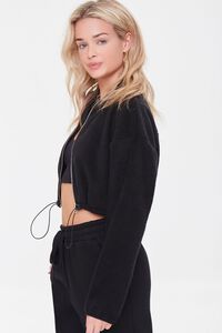 BLACK Faux Shearling Zip-Up Pullover, image 2