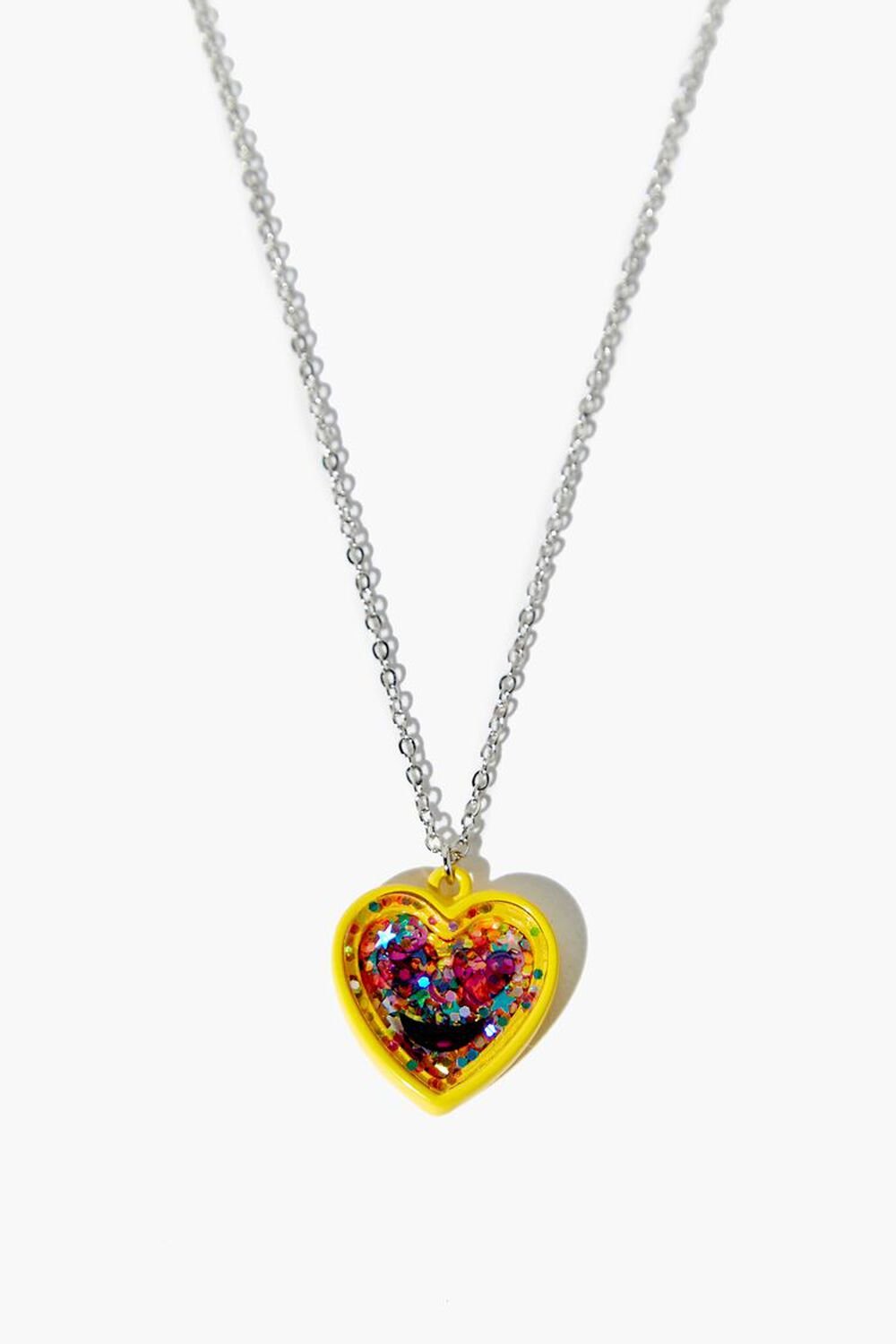 PINK/YELLOW Girls Glitter Heart Necklace (Kids), image 1