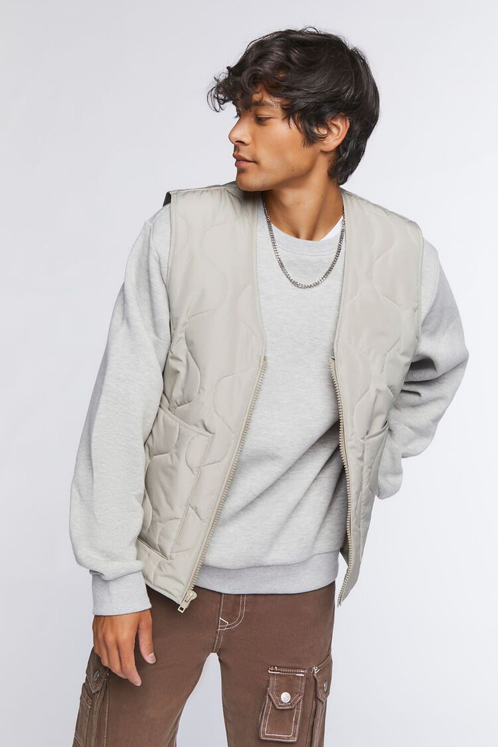 TAUPE Quilted Zip-Up Vest, image 2
