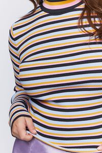 BLACK/MULTI Plus Size Striped Ribbed Turtleneck Sweater, image 5