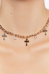 GOLD Figaro Chain Cross Charm Necklace, image 2