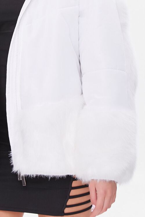 WHITE/WHITE Faux Fur-Trim Puffer Jacket, image 5
