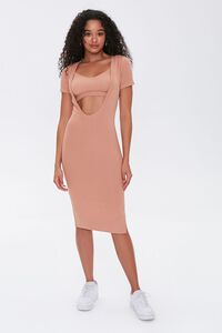 TAUPE Ribbed Cutout Dress & Cropped Cami Set, image 4