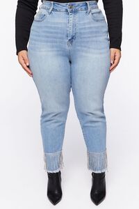 MEDIUM DENIM Plus Size Rhinestone Fringe Jeans, image 2