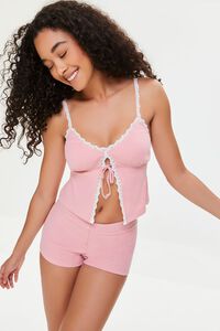 PINK Ribbed Self-Tie Lace Lingerie Top, image 1