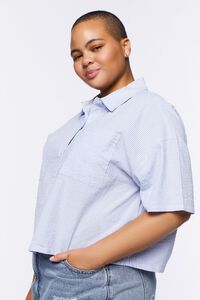BLUE/WHITE Plus Size Striped Shirt, image 2