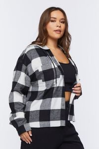WHITE/BLACK Plus Size Hooded Plaid Combo Top, image 2