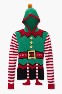 GREEN/MULTI Hooded Elf Graphic Knit Sweater, image 1