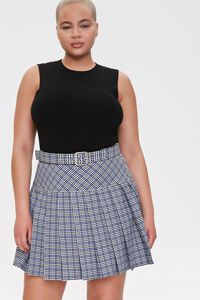 BLACK/BLUE Plus Size Plaid Pleated Mini Skirt, image 1