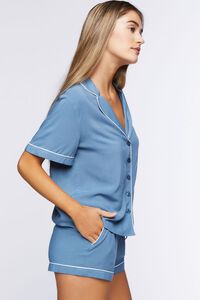 COLONY BLUE/WHITE Piped-Trim Shirt & Shorts Pajama Set, image 2