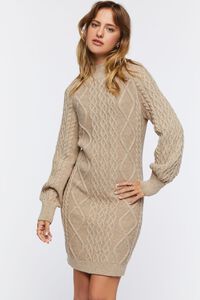 OATMEAL Cable Knit Mini Sweater Dress, image 1