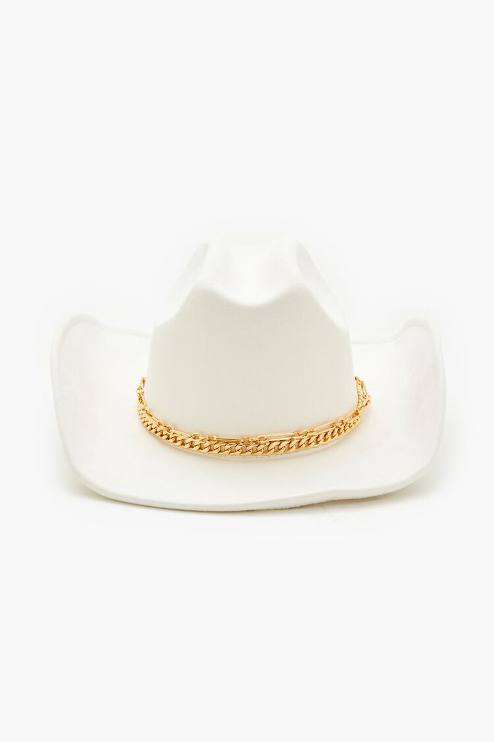 WHITE/GOLD Chain-Trim Brushed Cowboy Hat, image 1
