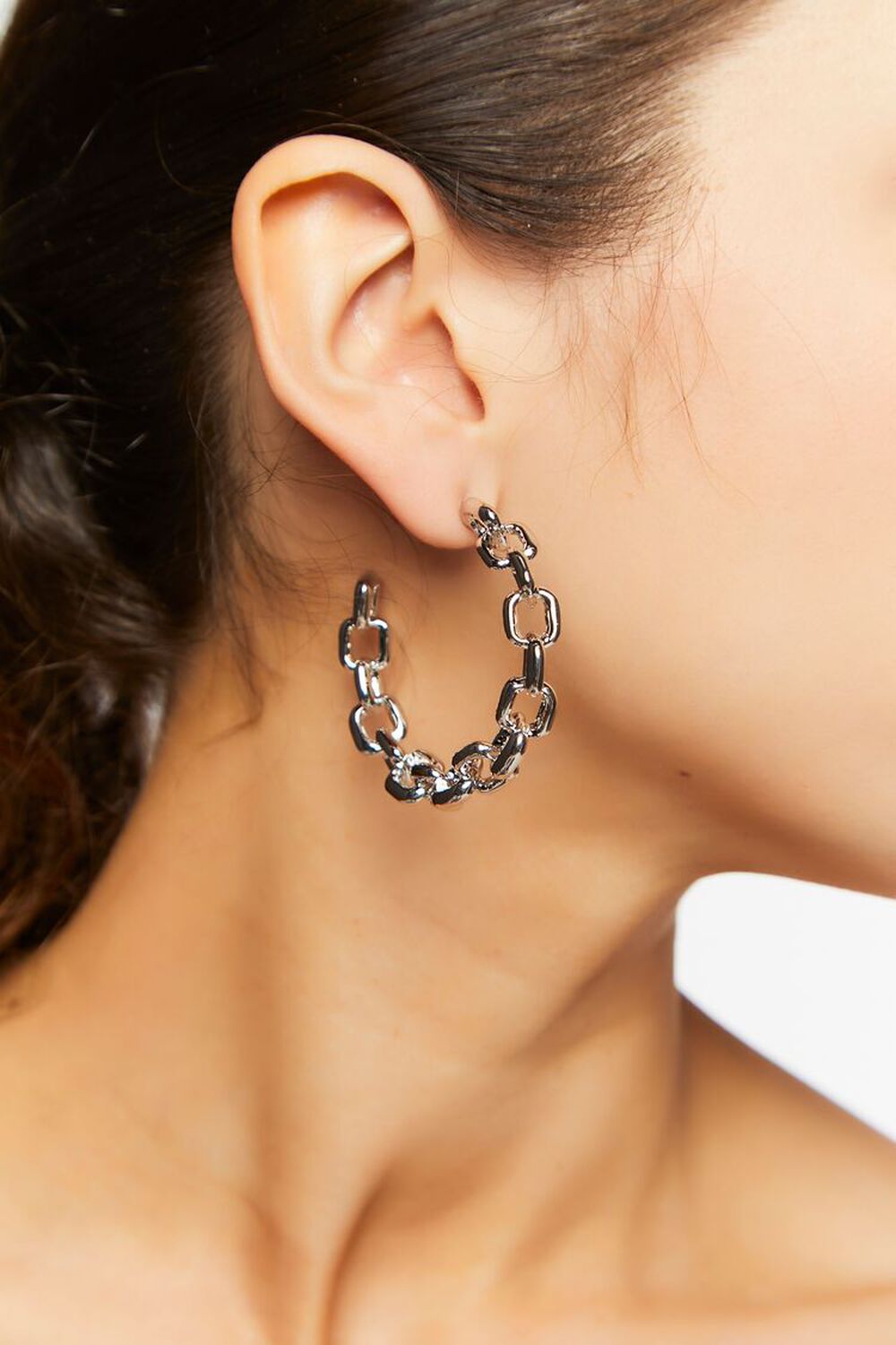SILVER Chain Open-End Hoop Earrings, image 1