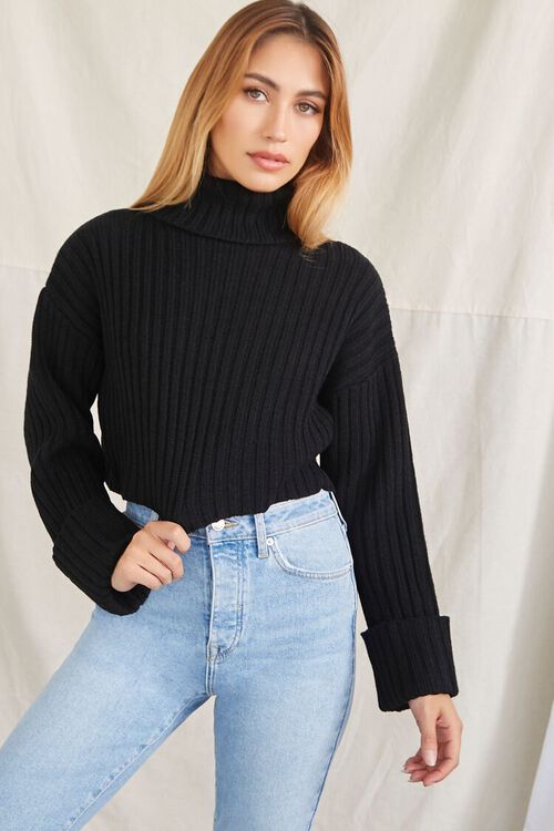 BLACK Turtleneck Cropped Sweater, image 1