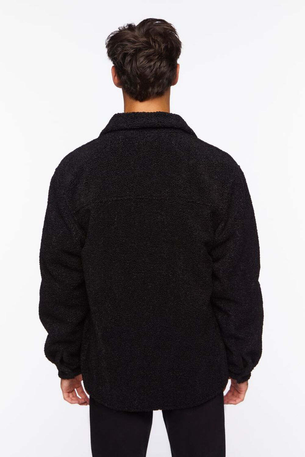 BLACK Faux Shearling Button-Up Jacket, image 3