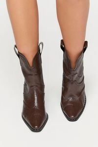 BROWN Faux Leather Cowboy Ankle Boots, image 4