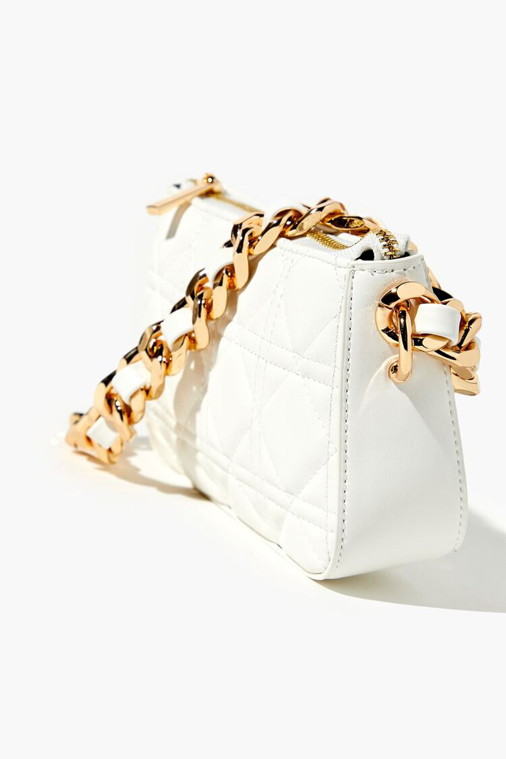 WHITE Quilted Baguette Shoulder Bag, image 2