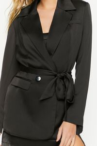 BLACK Satin Belted Double-Breasted Blazer, image 5