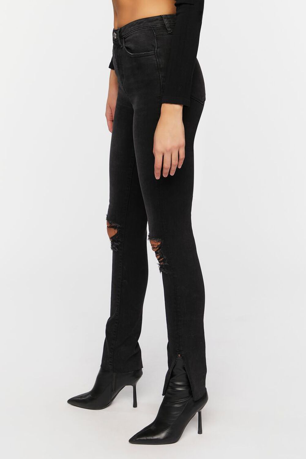 WASHED BLACK Distressed-Knee High-Rise Skinny Jeans, image 2