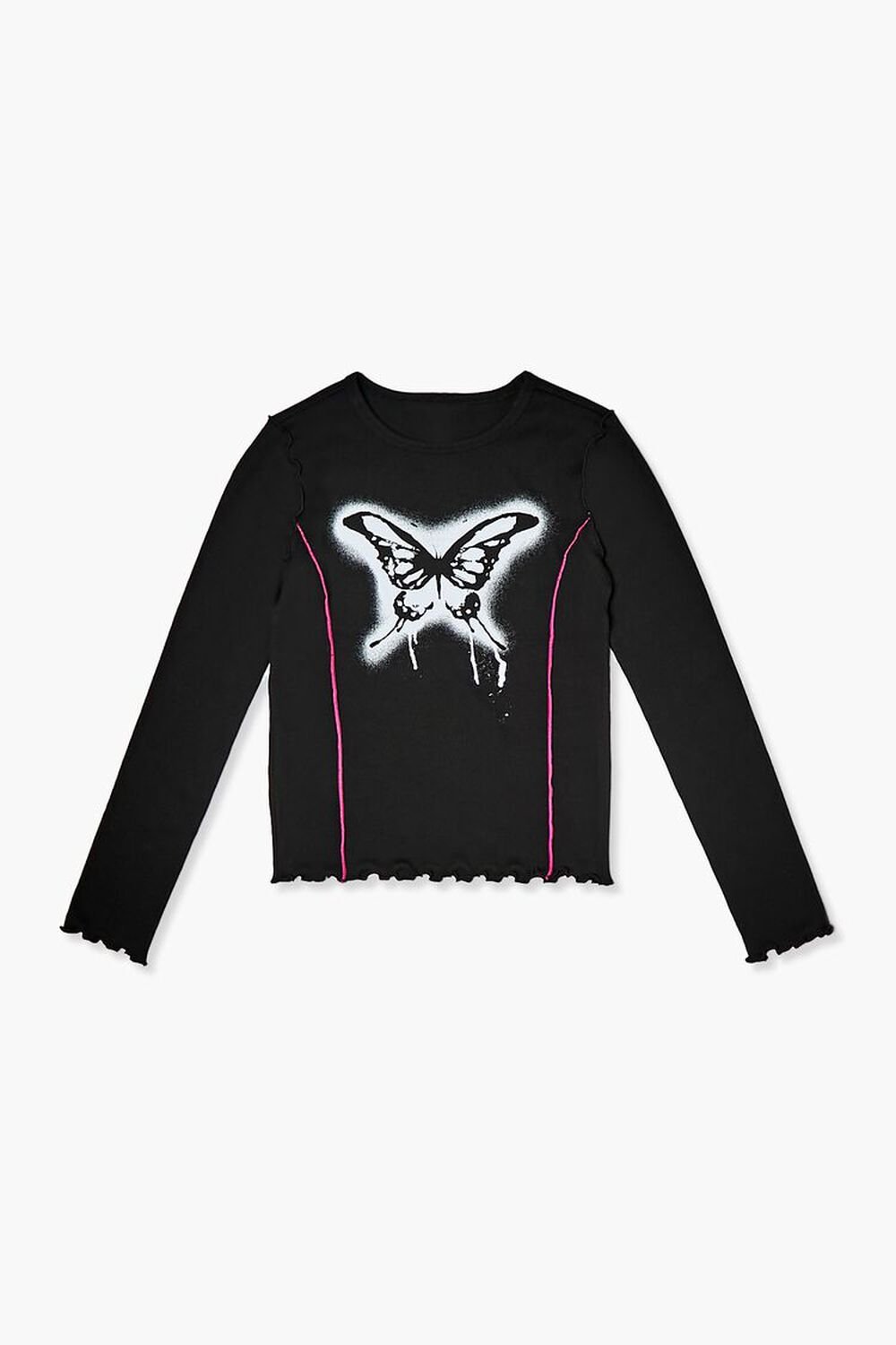 BLACK/WHITE Girls Butterfly Graphic Top (Kids), image 1