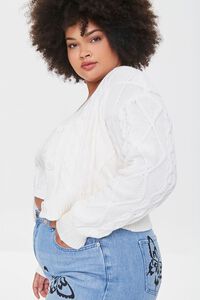 WHITE Plus Size Cable Knit Cardigan Sweater, image 2