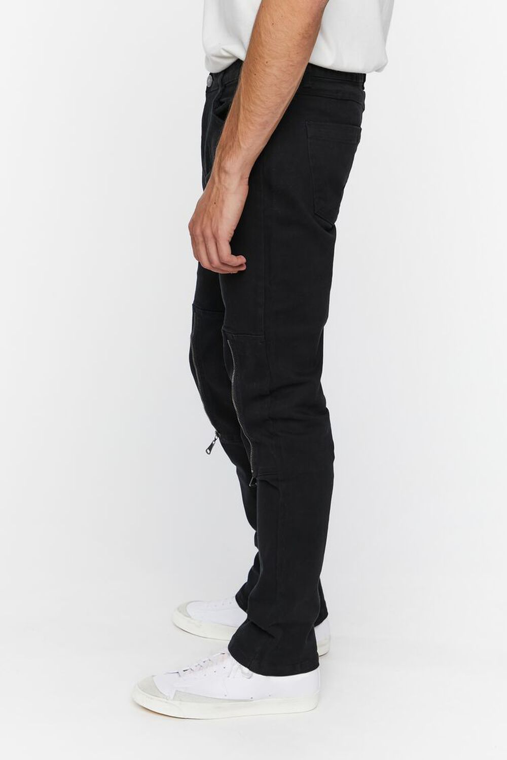 BLACK Twill Slim-Fit Zippered Pants, image 3