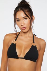 BLACK Seamless O-Ring Triangle Bikini Top, image 2